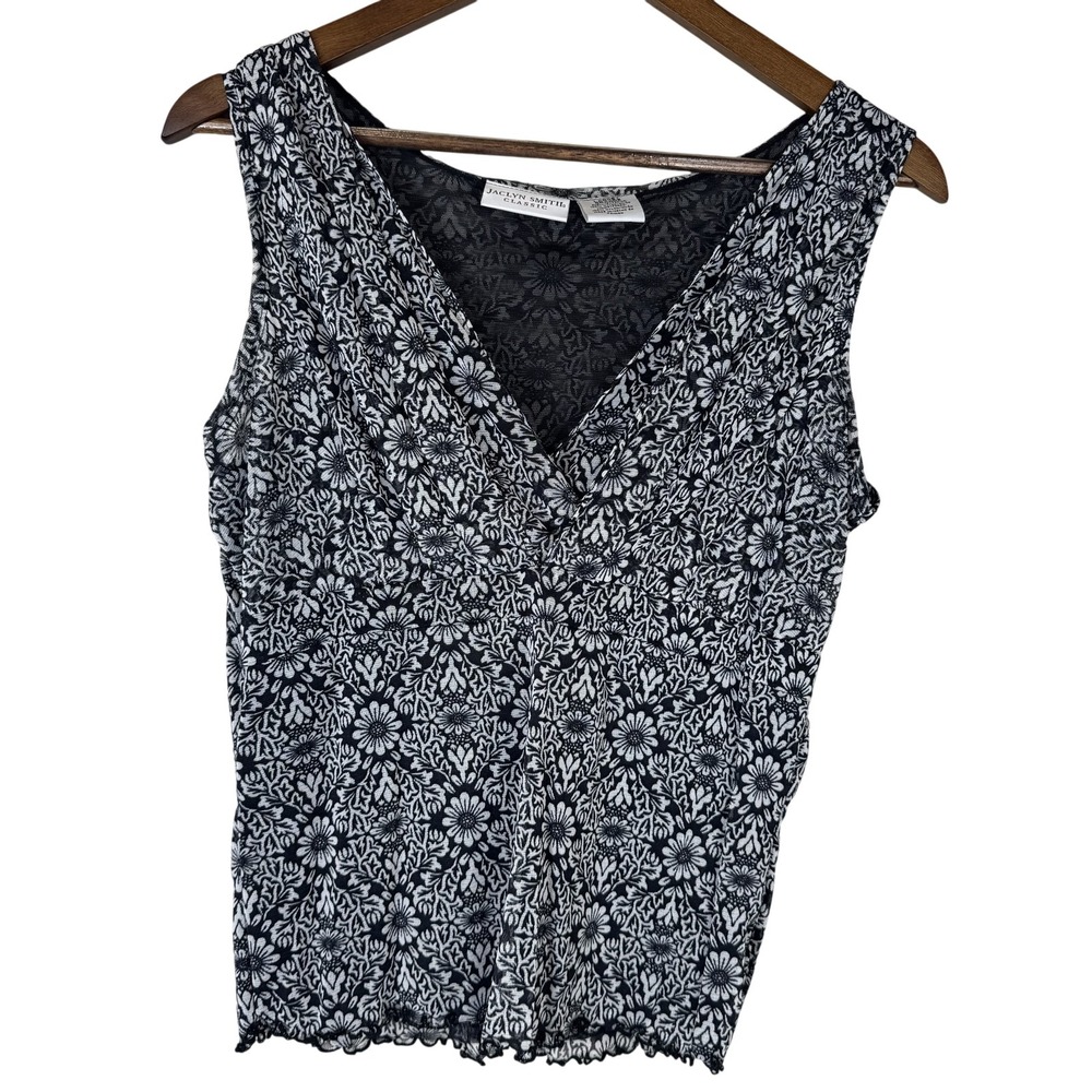 Babydoll Y2K Tank Top Whimsy Large Floral Sleeveless‎ Nylon Mesh Vintage Cottage